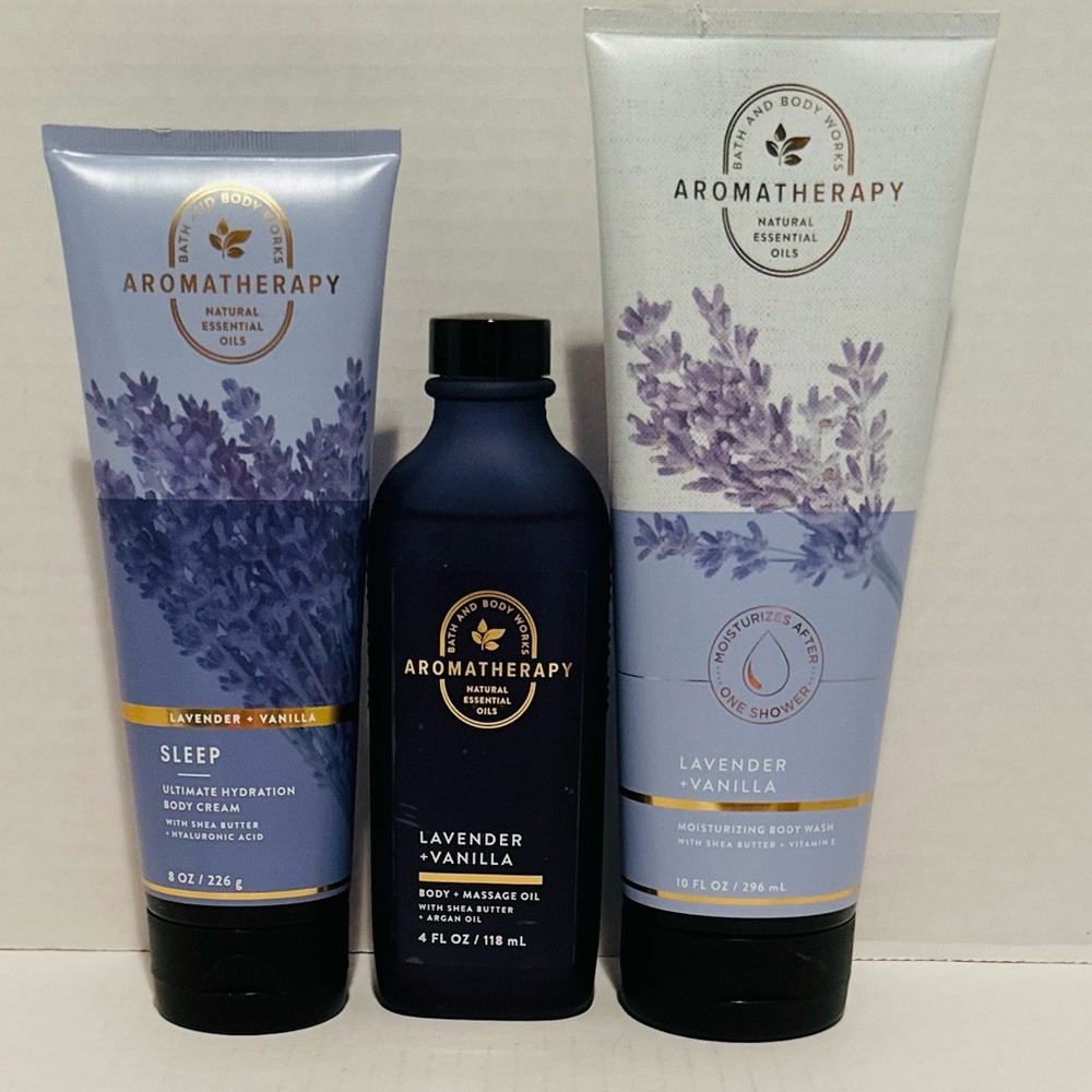 Bath & Body NEW Lavender Vanilla Body Cream, Massage Oil & Body Wash